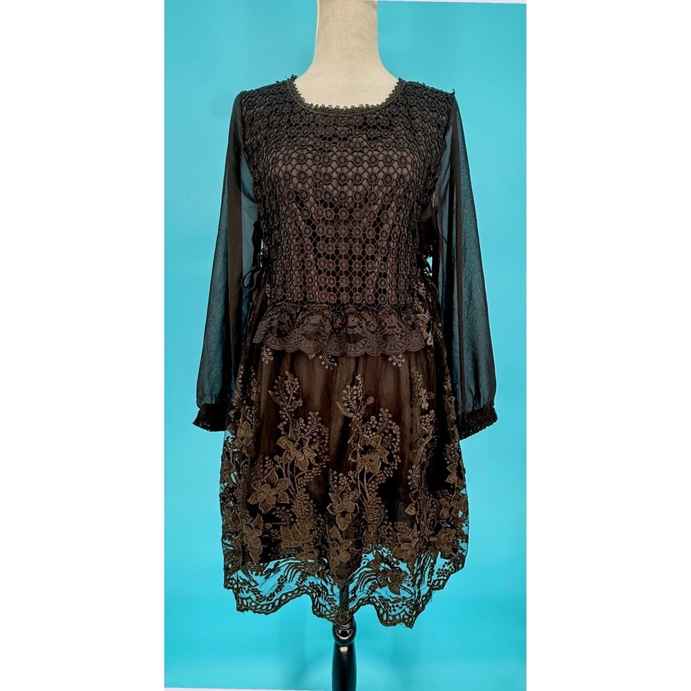 AoQianQiu NWT Black Floral Lace Mesh Dress XXL Witchy Whimsygoth Dark Victorian